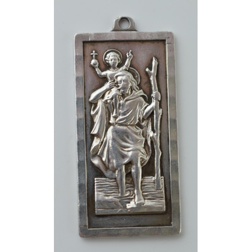 64 - Sterling silver rectangular St Christopher pendant, 11.5g, 42mm tall.