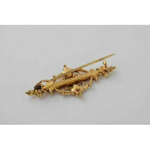 67 - Victorian 9ct gold brooch, set ruby and pearls, Birm 1899, 2.6g.