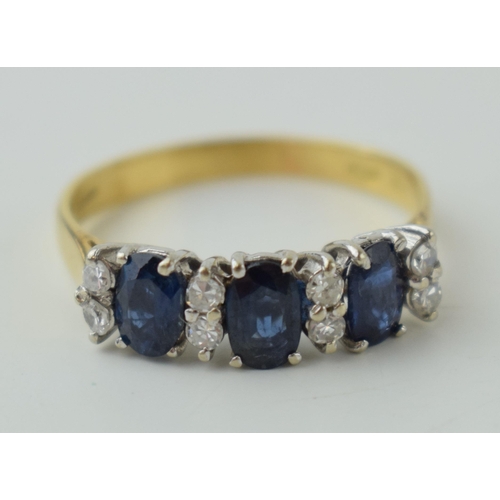 70 - 18ct gold ring, set diamonds and sapphires, 2.7g, size P.