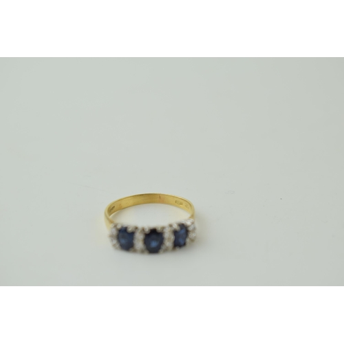 70 - 18ct gold ring, set diamonds and sapphires, 2.7g, size P.