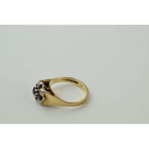 72 - 9ct gold diamond and sapphire ring, 3.0g, size K/L.