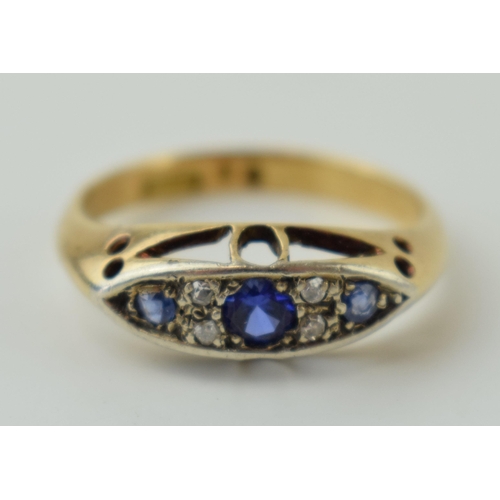 73 - Edwardian 18ct gold sapphire and diamond boat ring, size G, 3.6g.