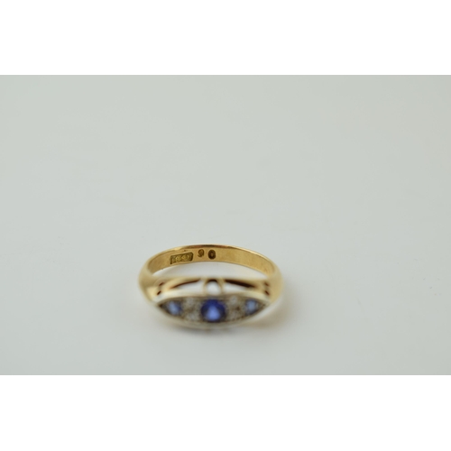 73 - Edwardian 18ct gold sapphire and diamond boat ring, size G, 3.6g.