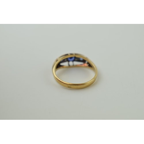 73 - Edwardian 18ct gold sapphire and diamond boat ring, size G, 3.6g.