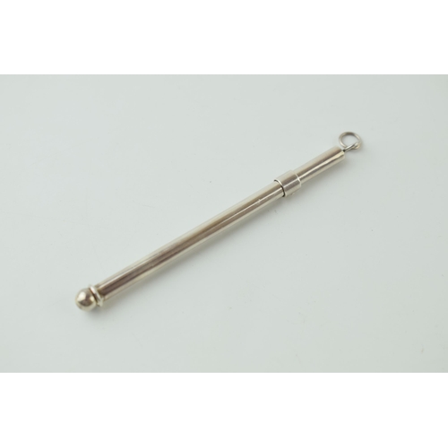 84 - Silver (tests as) retractable cocktail stirrer with working mechanism, 12cm long when extended.