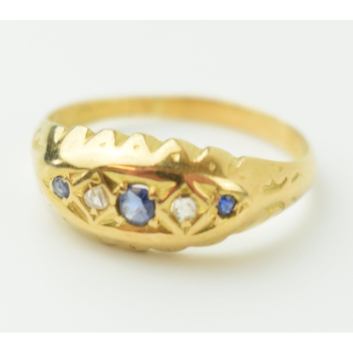 126 - 18ct gold sapphire and diamond Gypsy ring, 2.3 grams, size J/K.