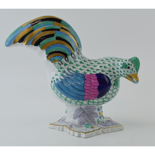 Herend pottery (Hungary) figure of a Rooster, in green fishnet decoration, 16cm tall.