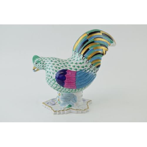 1 - Herend pottery (Hungary) figure of a Rooster, in green fishnet decoration, 16cm tall.