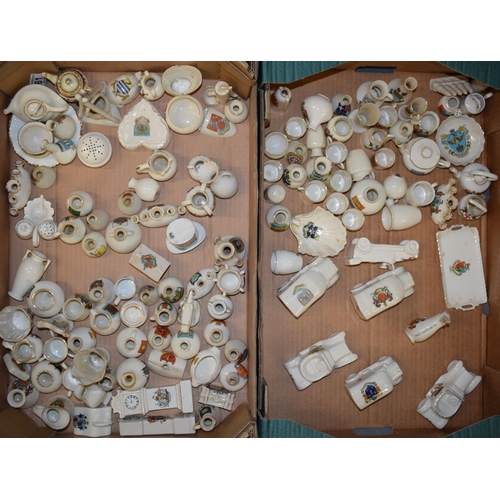 120 - A large and interesting collection of crested china to include vehicles such as Arcadian Harpenden, ... 