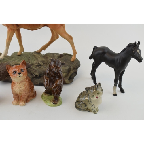 151 - Beswick to include a Connoisseur Stag (missing antlers) a bear 1314 (nip to 1 ear), Black Beauty's f... 