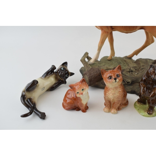 151 - Beswick to include a Connoisseur Stag (missing antlers) a bear 1314 (nip to 1 ear), Black Beauty's f... 