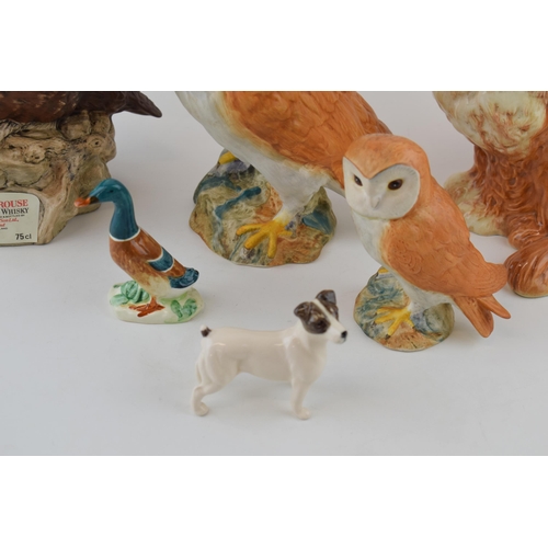 157 - Beswick to include a large Barn Owl, a ginger sitting Persian cat 1867, a Doulton Famous Grouse deca... 