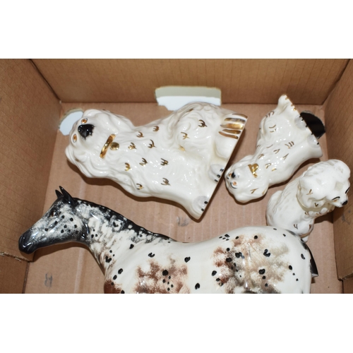 165 - Beswick to include a pair of Staffordshire dogs, 14cm high, a smaller pair 9cm high, an Appaloosa (t... 