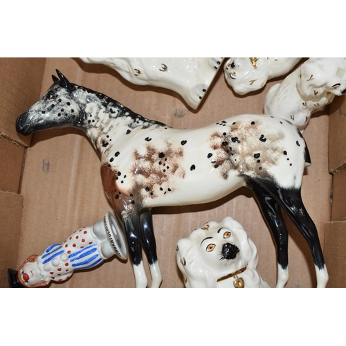 165 - Beswick to include a pair of Staffordshire dogs, 14cm high, a smaller pair 9cm high, an Appaloosa (t... 