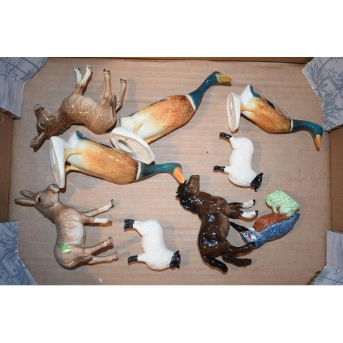 173 - Various Beswick Pottery Animals Duck Sheep Donkey & Kingfisher 9 Items