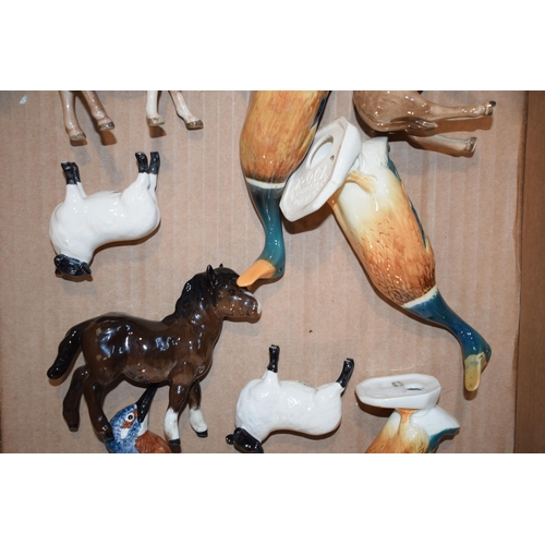 173 - Various Beswick Pottery Animals Duck Sheep Donkey & Kingfisher 9 Items