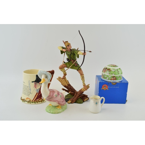 204 - A Royal Doulton resin figure of Robin Hood, Royal Albert large Jemima Puddleduck together with other... 