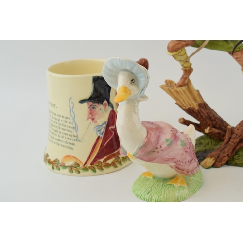 204 - A Royal Doulton resin figure of Robin Hood, Royal Albert large Jemima Puddleduck together with other... 