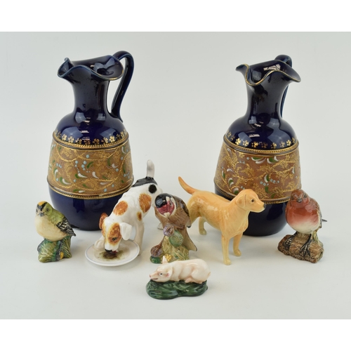 205 - Pottery to include Royal Doulton Slaters vases, a Doulton pig HN2650, a Doulton dog HN1158 with Besw... 