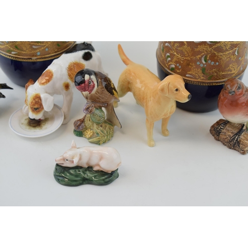 205 - Pottery to include Royal Doulton Slaters vases, a Doulton pig HN2650, a Doulton dog HN1158 with Besw... 