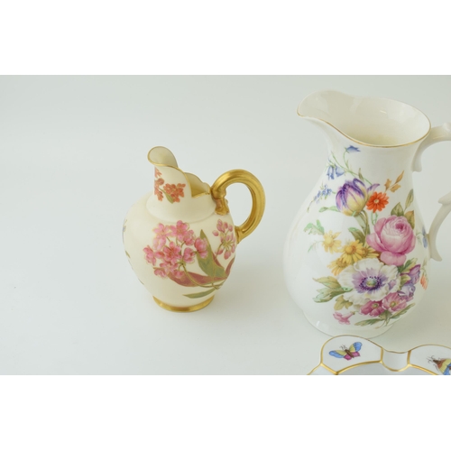 231 - Pottery to include a Royal Worcester Blush ivory jug with ribbed handle, a Herend bird ashtray, a Ro... 