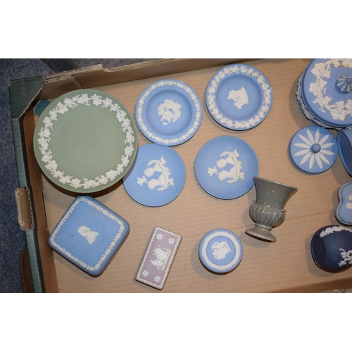 264 - Wedgwood Jasperware in varying colours such as Pink, Green, Cobalt blue and others to include pin di... 