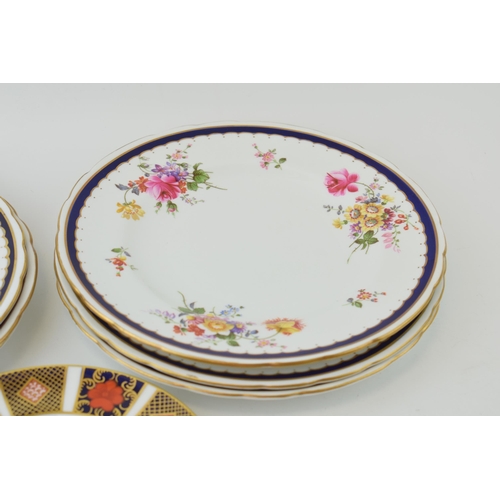 30 - Royal Crown Derby to include an Imari side plate, 16cm diameter, with a set of six RCD floral plates... 