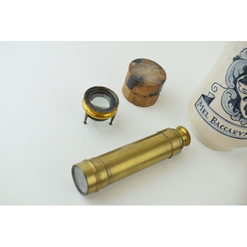 354 - Scientific interest to include a brass three drawer telescope, a Perry and Co London inkstand, a min... 