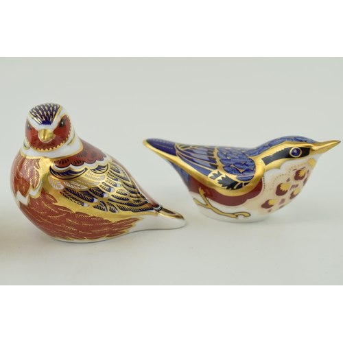 41 - Three Royal Crown Derby bird paperweights, Nuthatch, Wren and Chaffinch, silver stoppers and red pri... 