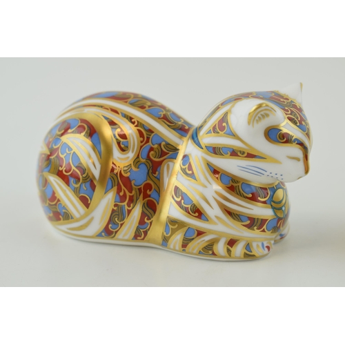 42 - Two Royal Crown Derby cat paperweights, Contented Cat, date code for 1995 (LVIII), gold stopper, red... 