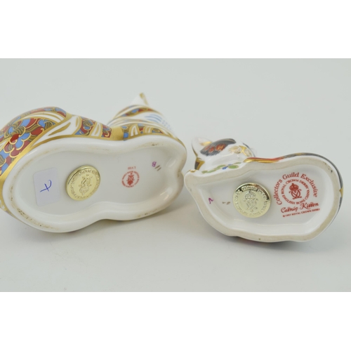 42 - Two Royal Crown Derby cat paperweights, Contented Cat, date code for 1995 (LVIII), gold stopper, red... 