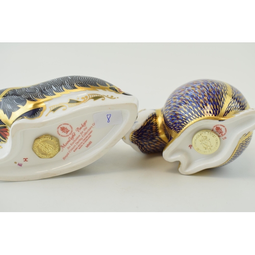 43 - Two Royal Crown Derby paperweights, Moonlight Badger, produced exclusively for the Royal Crown Derby... 