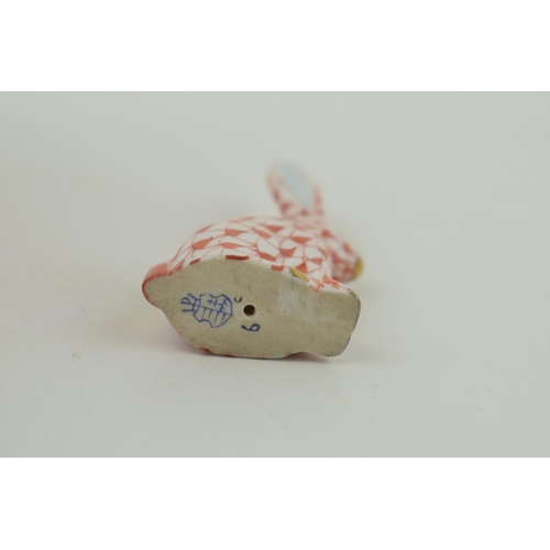 6 - Herend Pottery miniature figure of a lop-eared rabbit, in red fishnet decoration, 5.8cm tall.