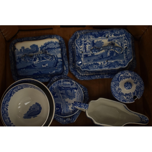 82 - A collection of Copeland Spode's Italian to include a cheese dish, a butter dish, meat plates, a jug... 