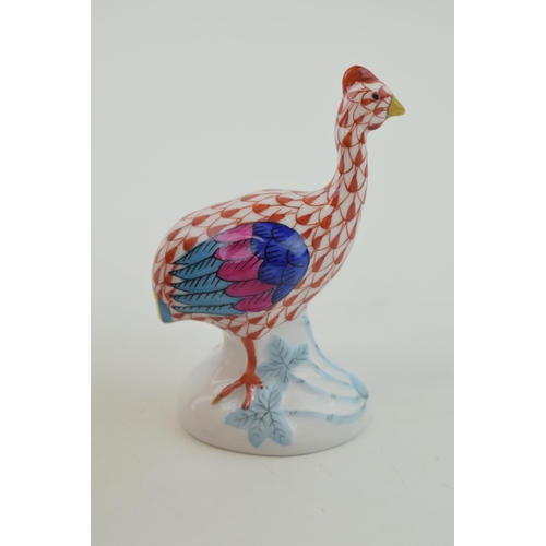 9 - Herend Pottery miniature figure of a Guinea Fowl, in fishnet decoration, 7.5cm tall.