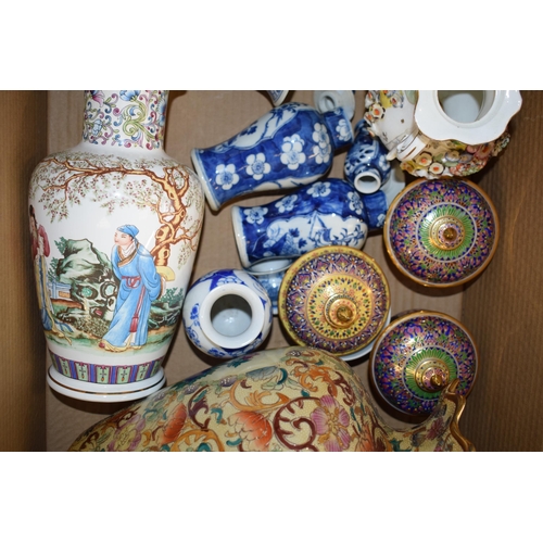 97 - A collection of oriental pottery to include gourd vases, a large jewelled vase and others with a Del... 