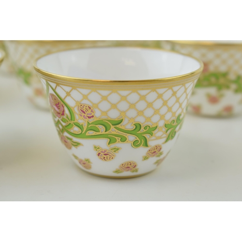 108 - De Lamerie Fine Bone China Set of Rose & Trellis pattern 9 Arabic Tea Cups, diameter 6.5cm (9).