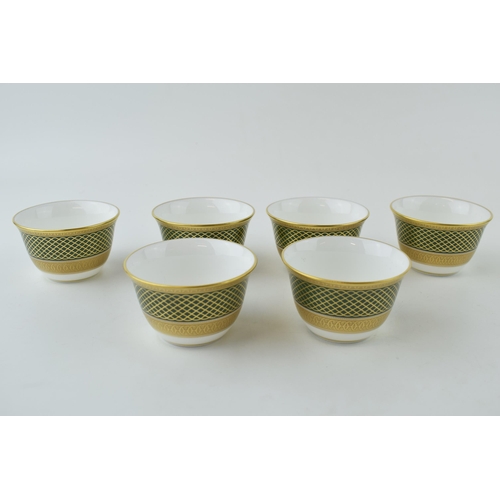 109 - De Lamerie Fine Bone China Set of Green Spiral & Twist pattern 6 Arabic Tea Cups, diameter 7cm (6).