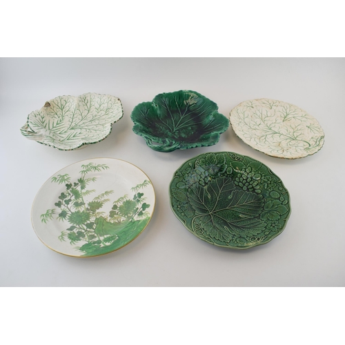 127 - A group of early 19th century moulded green glaze and painted dessert wares and a similar Spode Bamb... 