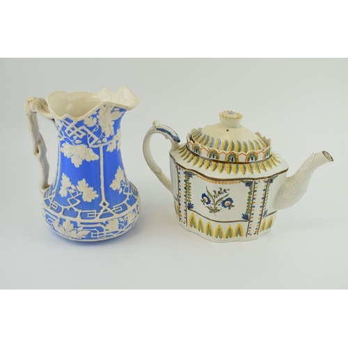 132 - Early 19th century moulded teapot, possibly Prattware, with floral decoration,  with a Charles Meigh... 