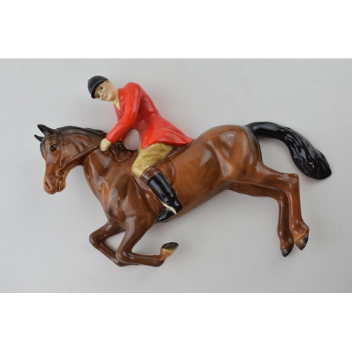 156 - Beswick Rearing Huntsman wall plaque with red jacket 1505 (restored).