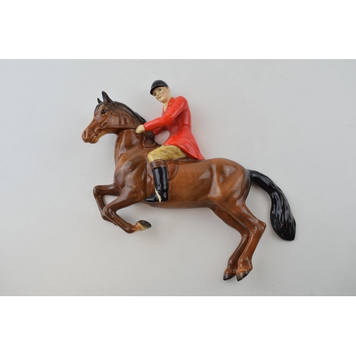 156 - Beswick Rearing Huntsman wall plaque with red jacket 1505 (restored).