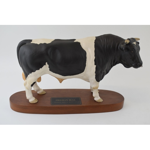 168 - Beswick Friesian Bull, matt, on wooden base, Connoisseur series.