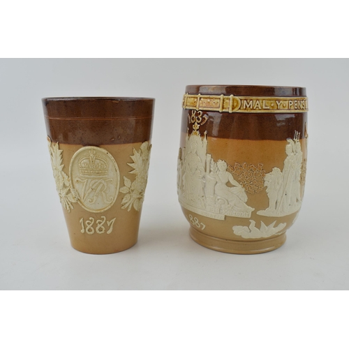 184 - Royal Doulton Lambeth Queen Victoria Golden Jubilee of her Coronation in the form of a beaker and an... 