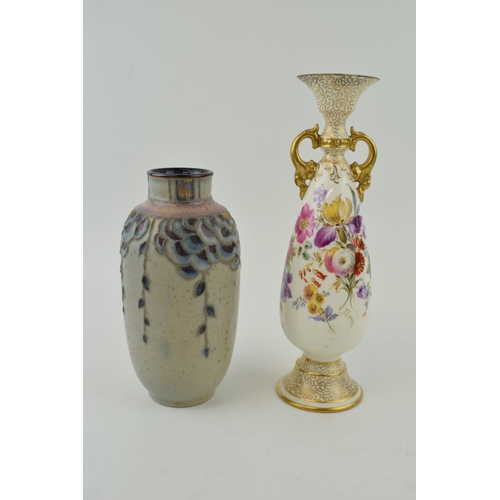 189 - Royal Doulton stoneware vase with Art Deco design, mottled glaze, by Florrie Jones, 16cm tall, with ... 