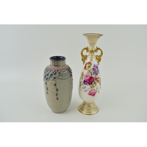 189 - Royal Doulton stoneware vase with Art Deco design, mottled glaze, by Florrie Jones, 16cm tall, with ... 