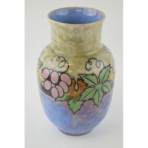 194 - Royal Doulton Lambeth stoneware vase with fruits and foliage design, mottled glaze, 27.5cm tall.