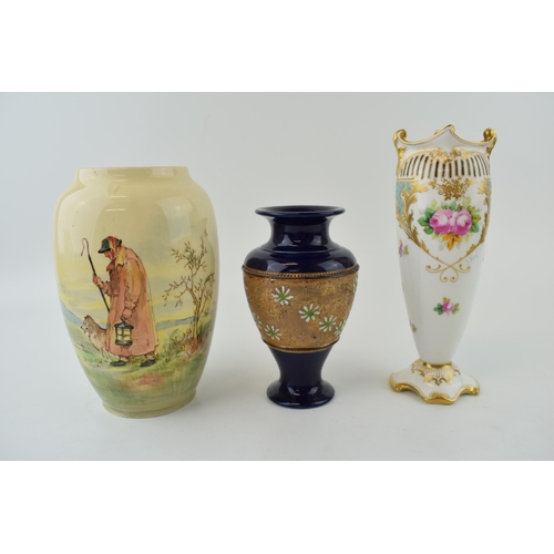 199 - Royal Doulton to include a pink rose vase, with gilded highlights, signed by E. Wood, a Cotswold She... 