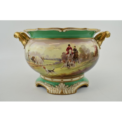 202 - Royal Doulton hand painted hunting scene pedestal tureen / punch bowl, with huntsmen, huntswomen and... 