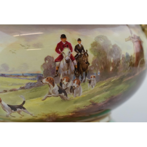 202 - Royal Doulton hand painted hunting scene pedestal tureen / punch bowl, with huntsmen, huntswomen and... 